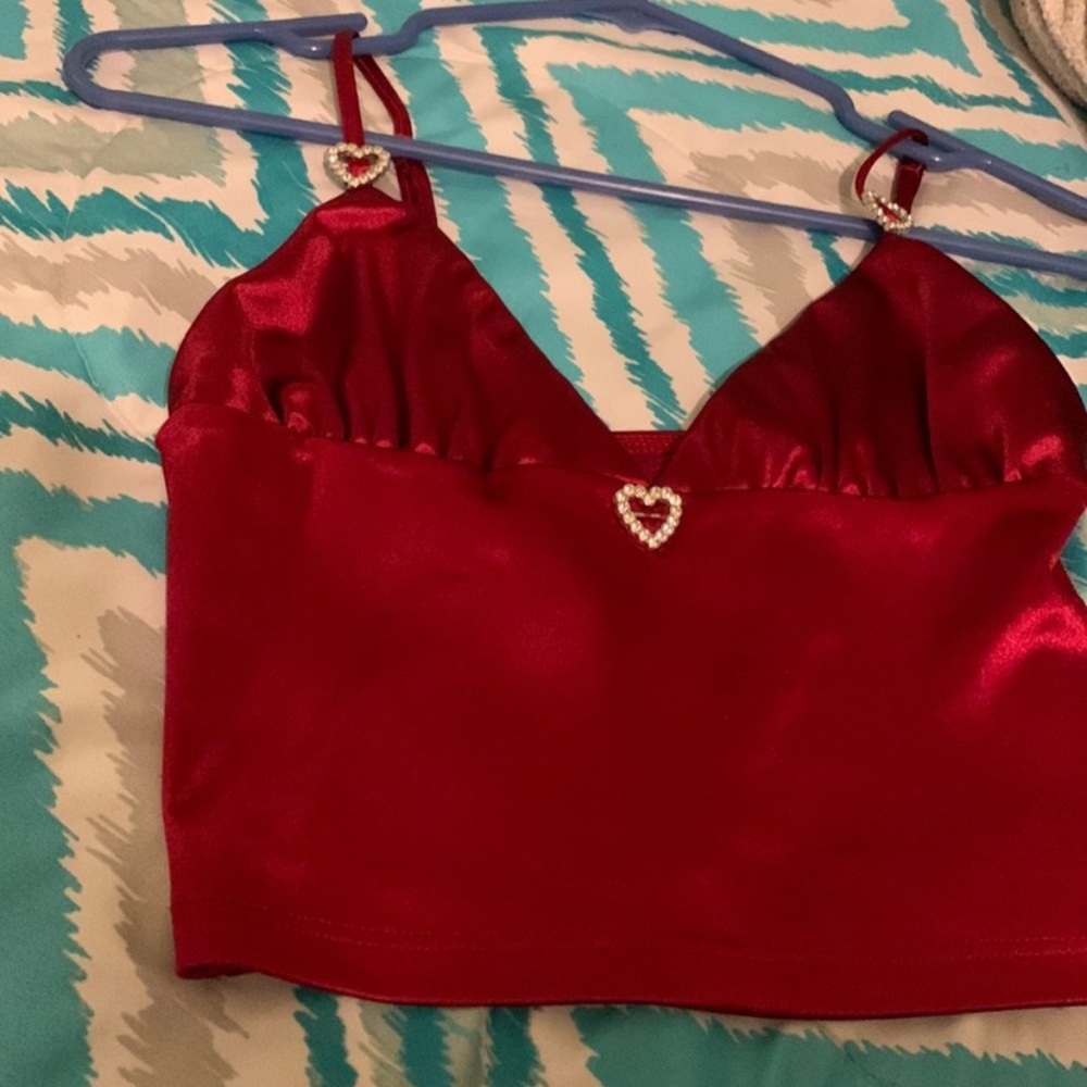 A Red silk tank top